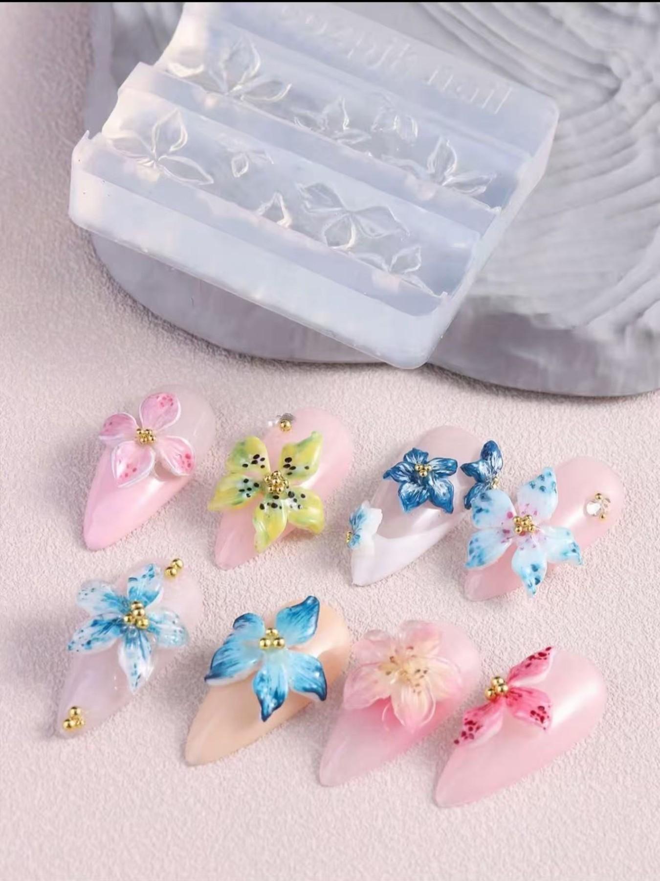 Lily Flower Nail Art Mold, 3D Embossing Carving Mold for Hibiscus & Petals, DIY Design Tool for Press on & Acrylic Nails