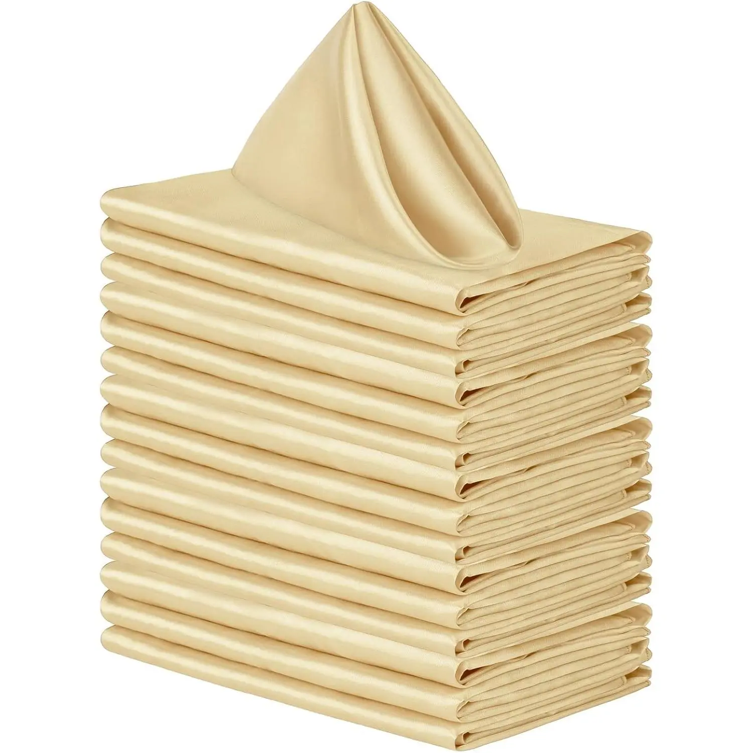 16 Pack Square Satin Napkin Bright Silk Table Napkin Soft Smooth Fabric Table Napkin for Wedding Banquet Party Decoration, Champagne, 17 x 17 Inch