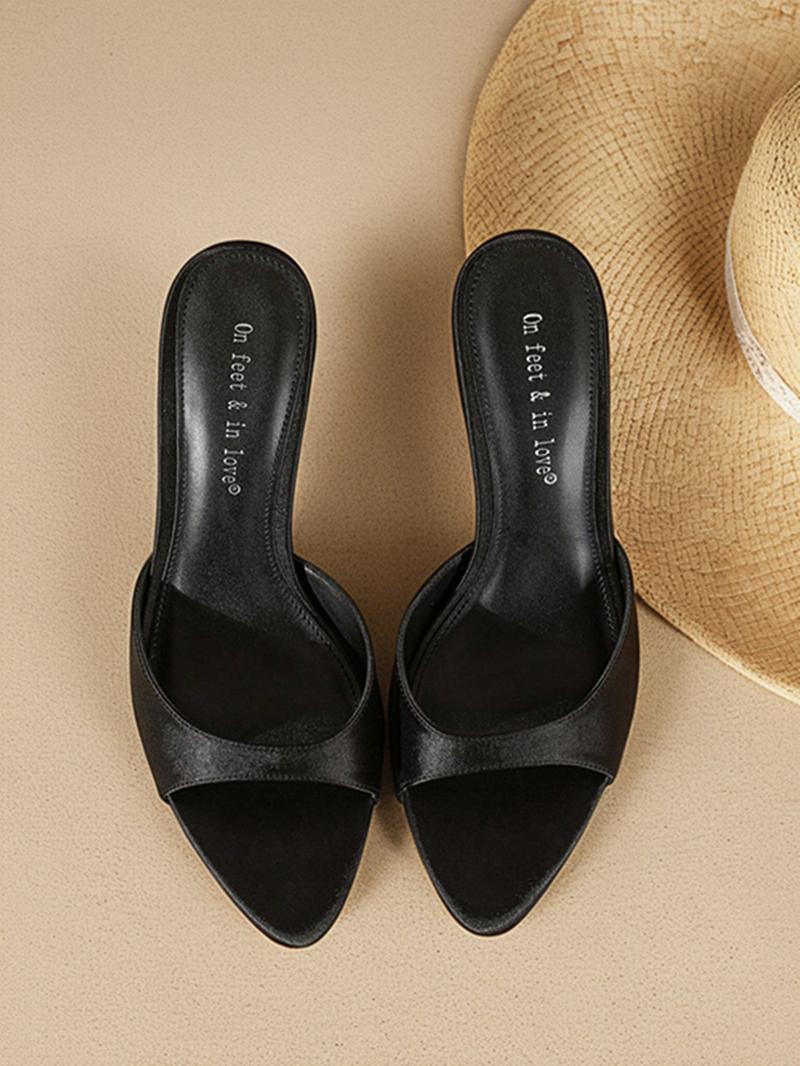 Women's Elegant Solid Color Pointed Toe High Heel Sandals, Fashionable Slip on Sandals for Daily Wear, Lightweight Breathable Comfortable Shoes for Women & Girls, Summer, Kitten Heel Sandals