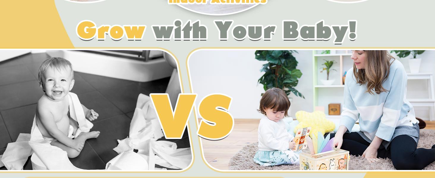 Baby Tissue Box Toy - Wooden Montessori Toys , Educational Baby Toys  for Preschool Learning Fine Motor Skills, Activity Cube Sensory,  Multifunctional Stuffers Learning Toy