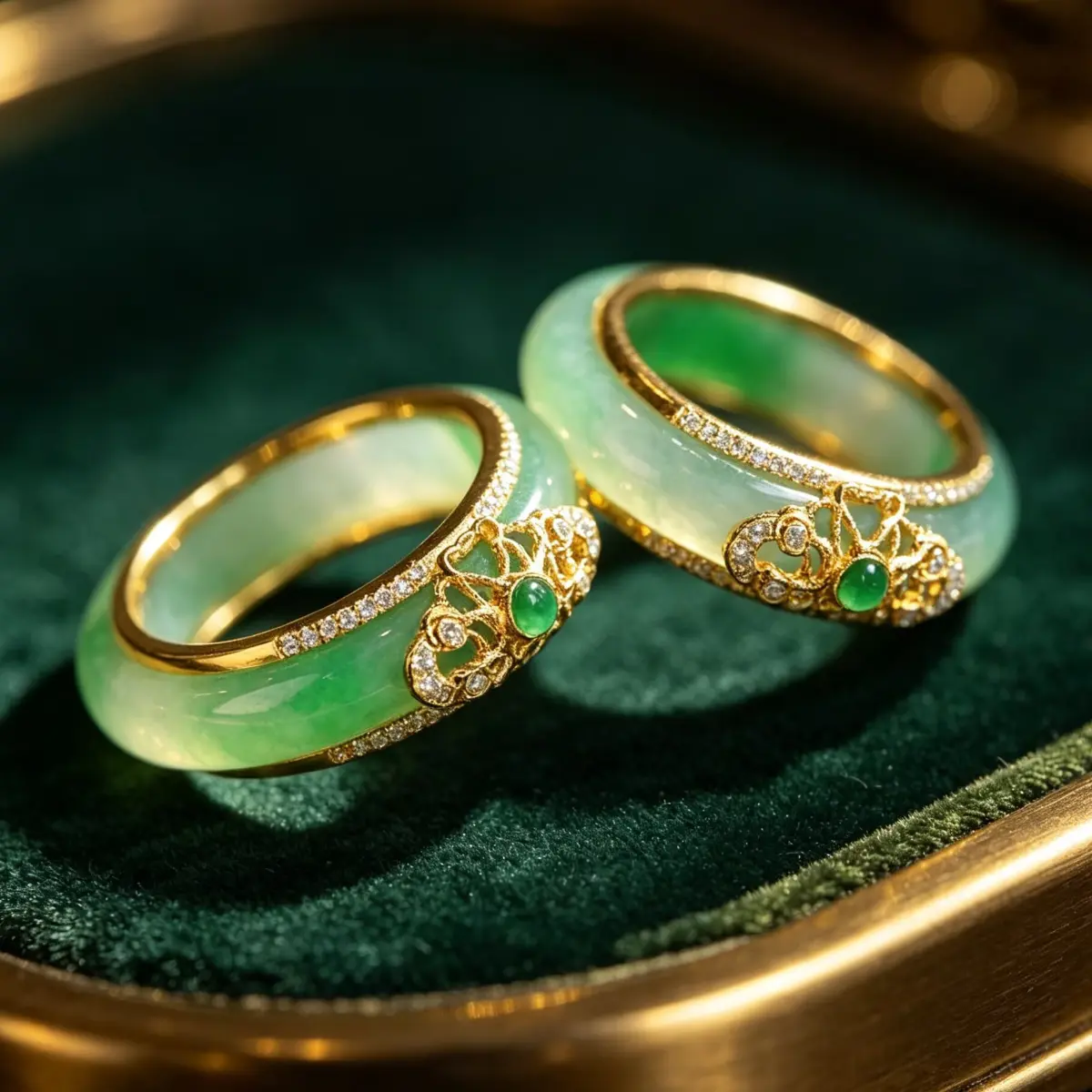Chinese-style natural pure silver green chalcedony ring for women, jadeite green gemstone ring with a high-end feel