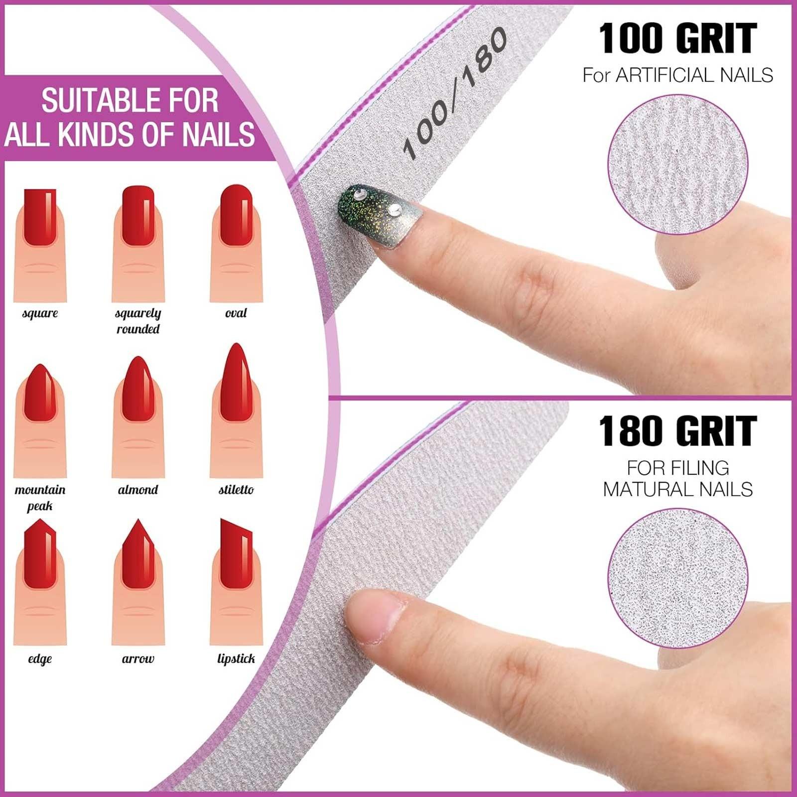 80/100 Grit Nail File (Pack of 10), Sandboard Suitable for Acrylic and Gel Nails, Double-sided Nail File, Professional Nail File, Reusable