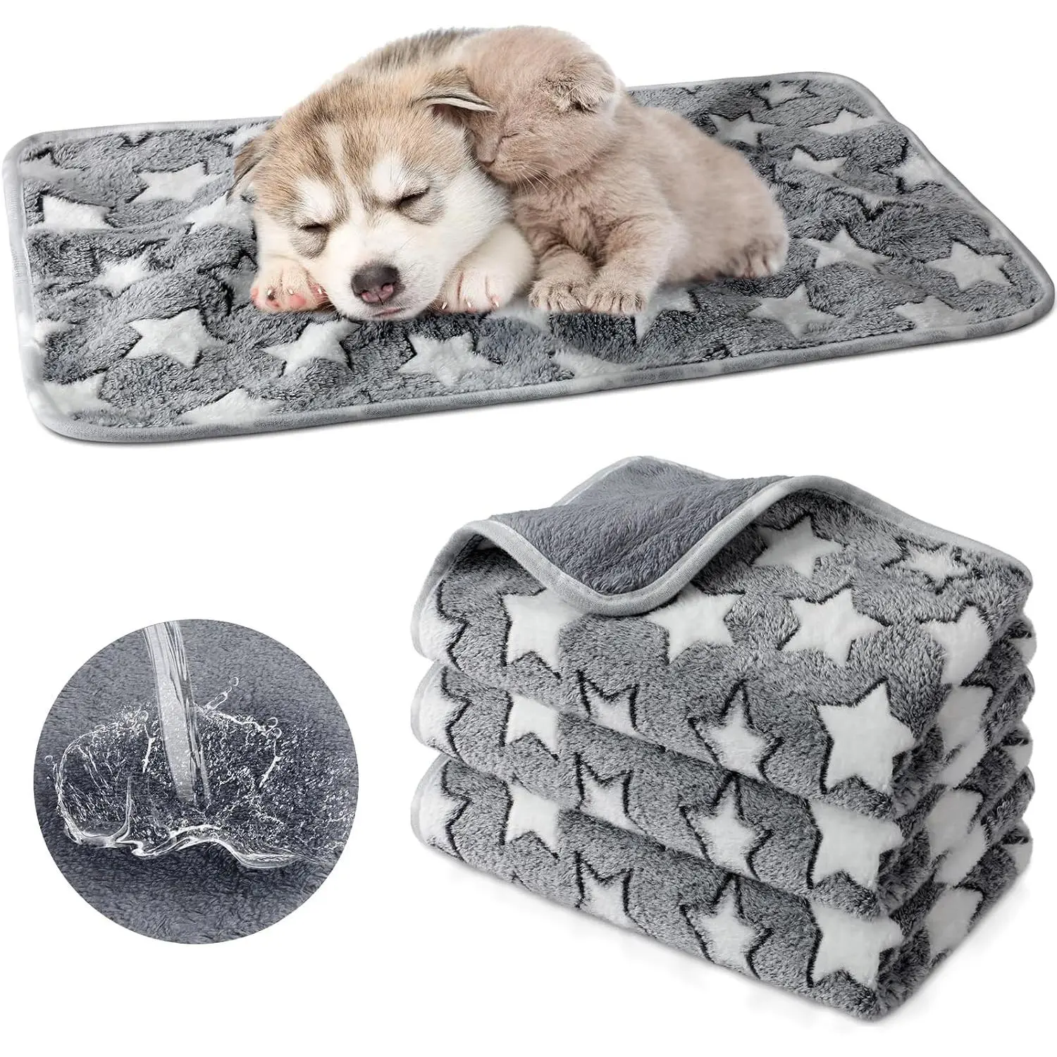 Tranqun 4-Pack Waterproof Reusable Pet Pee Pads - Soft Reversible Training Aid, Star Print Crate Kennel Mat for Dogs, Puppies & Cats (Whelping, Sleep Floor Liner)