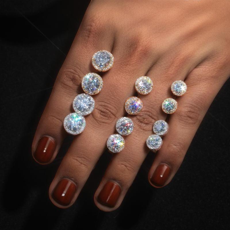 Delzzad S925 Round VVS Synthetic Moissanite Halo Earrings Perfect Birthday Mother’s Day Gift for Men Women Wedding Set