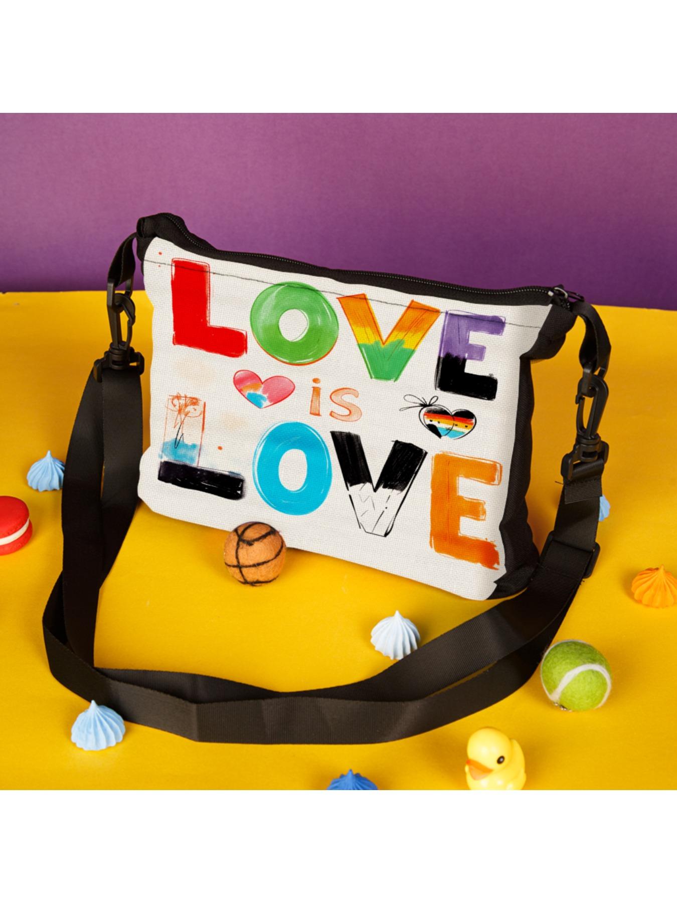 1pc Love Is Love Rainbow Print Crossbody Bag Women Shoulder Bag Colorful Text And Heart Design For Pride Events Party Outings Casual Wear With Adjustable Strap Perfect For Daily Use Commuting Shopping