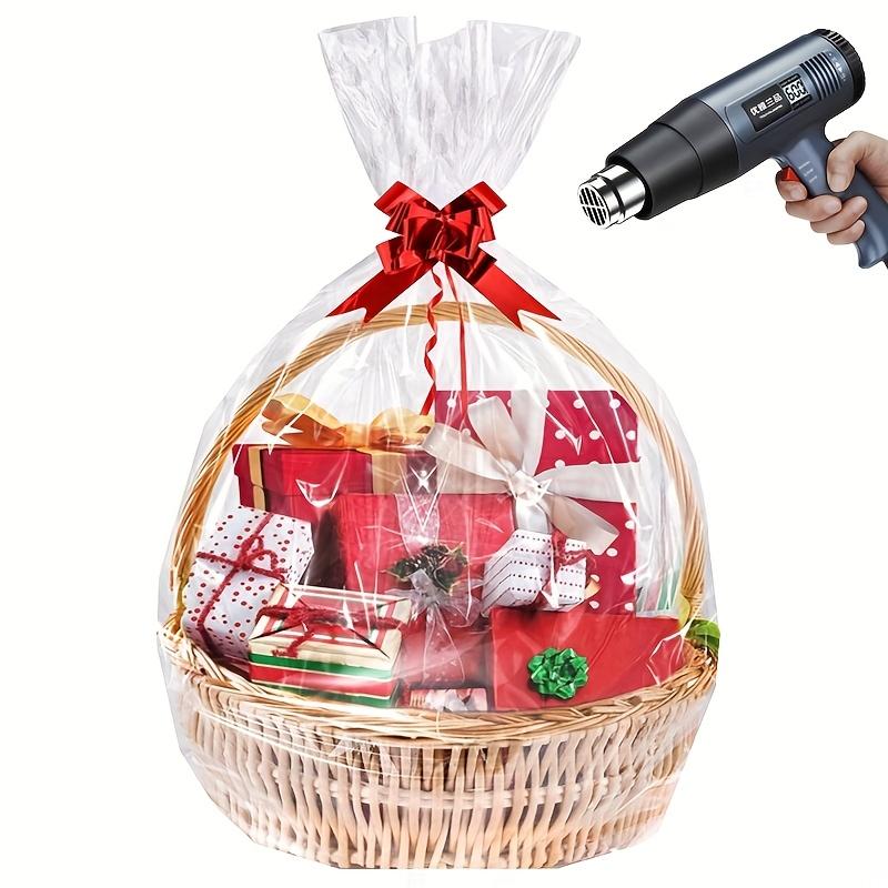 10pcs Large Shrink Wrap Bags for Gift Baskets, Transparent PVC Heat Seal Bags, 20x28/24x32/28x35 Inches, Easter Halloween Christmas Valentine's Day