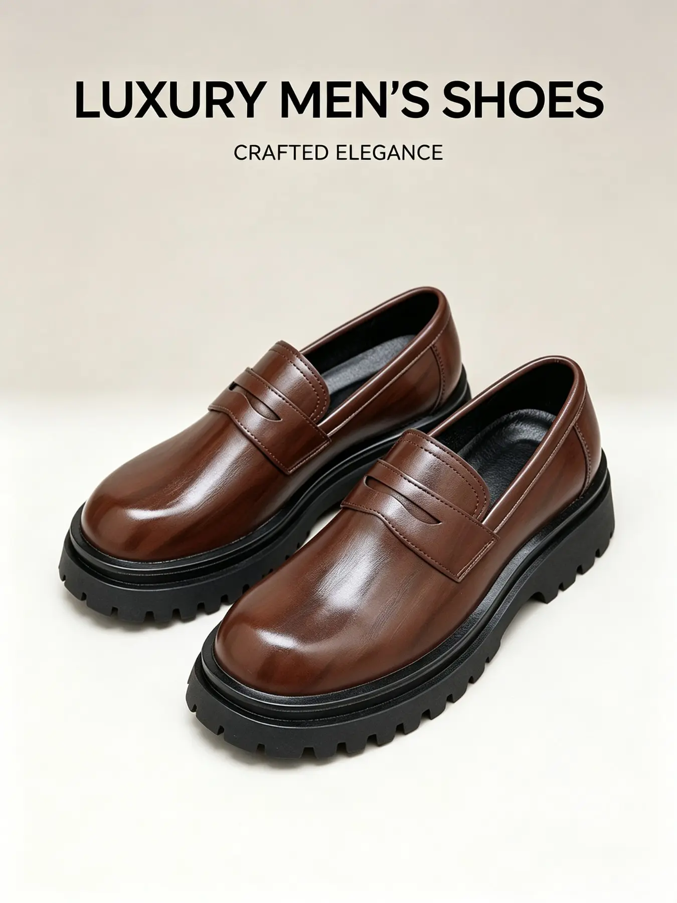 Men's Penny Loafers Thick Sole, Casual PU Leather Shoes, Slip-On Design, Anti-Slip, Business & Formal, All-Season Versatile Footwear
