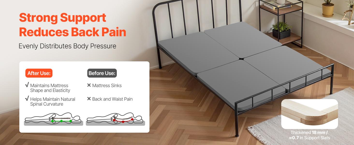 VEVOR Queen Size Bunkie Board, 1.5 in Bed Board Slats with 200D Oxford Cloth, Wooden Mattress Support for Queen Size Bed, Easy Assembly Support under Mattress, 4 Piece, Gray