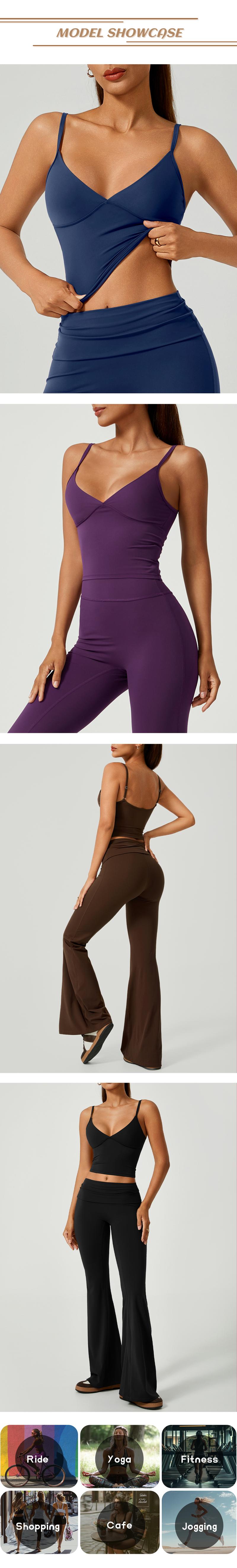 TimeOFF Women's 2-Piece Deep V Crop Cami & Flared Pants Set, Buttock Plumping & Lifting Sculpting, Back Hollow-Out for Alluring Look, Solves Shape-Enhancing Need for Yoga, Fitness & Daily Chic Scenarios,loungesetwomen,sweatsuits women Athletic Sportswear