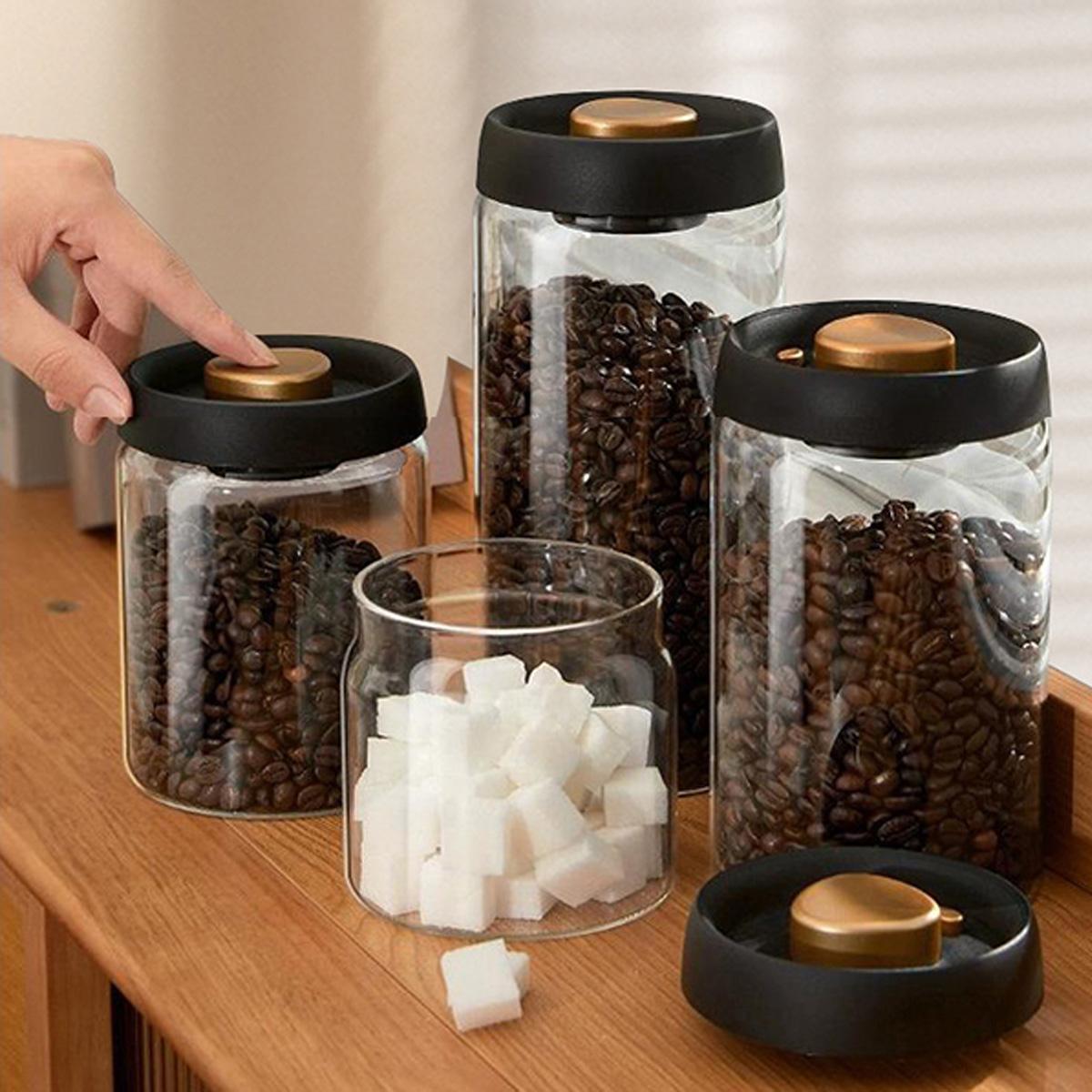 Vacuum Pump Sealed Glass Jar | Food Freshness Locking Canister | Kitchen Organizer for Coffee, Tea, Nuts | Single Unit
