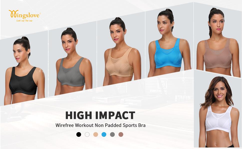 Wingslove High Impact Sports Bras for Women Plus Size Non Padded Wirefree Workout Bra Bounce Control
