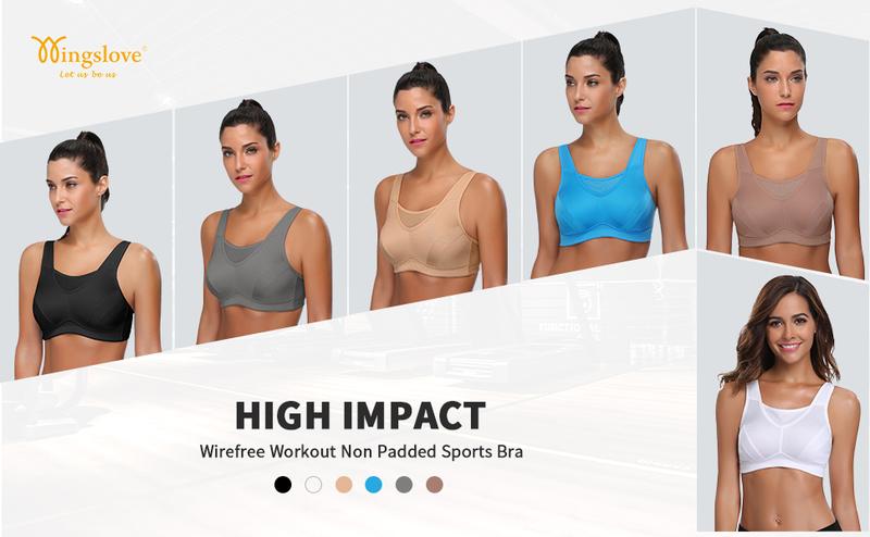 Wingslove High Impact Sports Bras for Women Plus Size Non Padded Wirefree Workout Bra Bounce Control