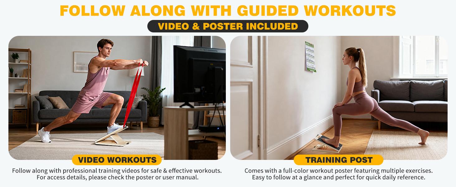 Slant Board for Calf Stretching, Adjustable Portable Wooden Board with 2 Resistance Bands & Training Poster,300 lbs Weight Capacity Calf Stretch Wedge for Legs, Knees & Flexibility