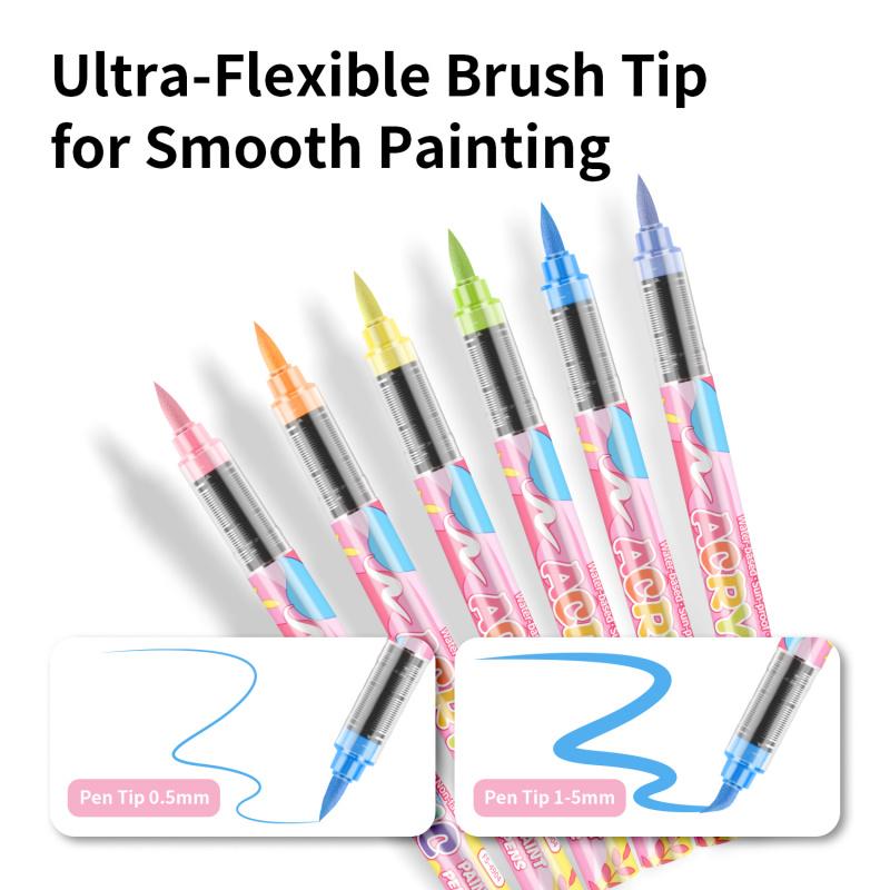 Acrylic Paint Markers,Macaron Series Set,Soft Brush Tip Water Based, Straight liquid Markers for Wood, Canvas, Rock Painting, Glass, Diy Crafts, Fabric Paint, Acrylic Drawing Markers