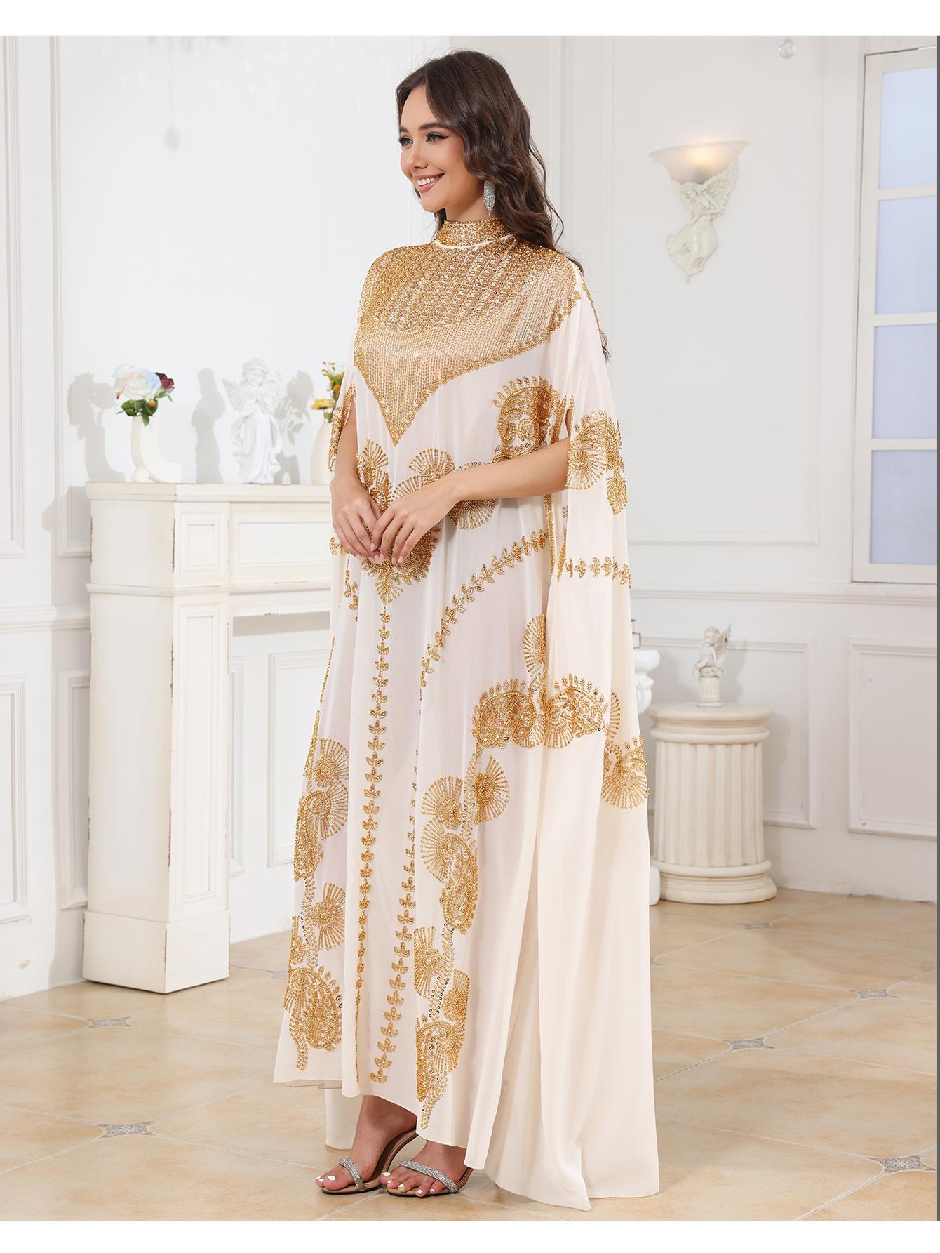 Celesmeety Muslim Abaya Dress, Muslim Dresses, Sequin Long Robe, Elegant Islamic Fashion, Perfect for Weddings and Parties, All-Season Loose Fit