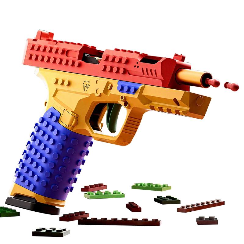 Building Block Toy Gun Blaster, DIY Creative Handgun STEM Model Display Toy, Shoots Bullets, Birthday Gift for Kids Ages 6+