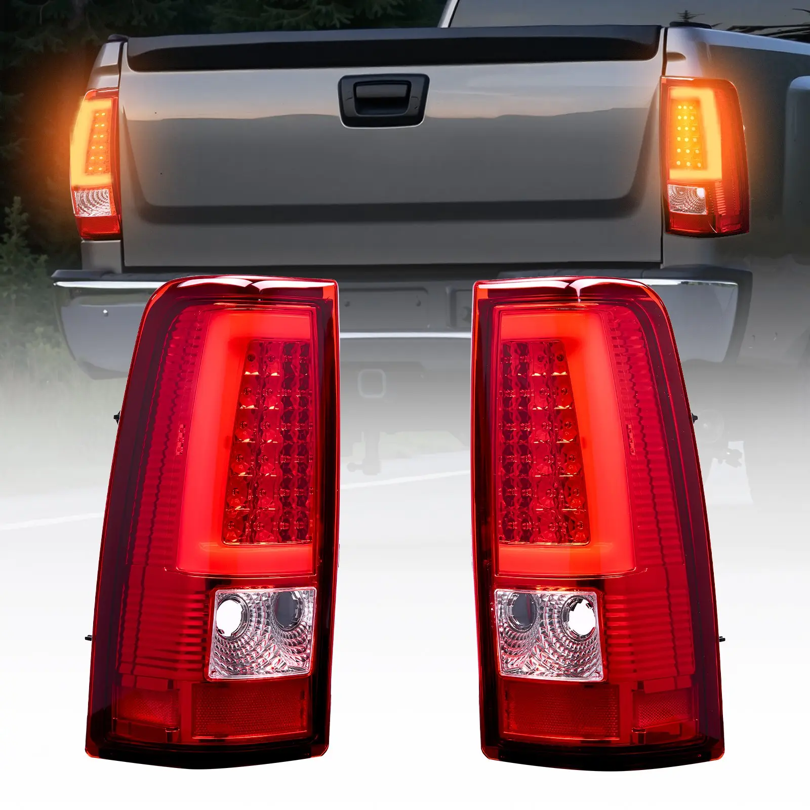 VEVOR Tail Light Assembly Compatible with 2003-2006 Chevy Silverado 1500 1500 HD 2500 2500 HD 3500, 2007-2007 Chevy Classic, 2PCS Driver & Passenger Side LED Taillight Brake Lamps with Bulbs, Red