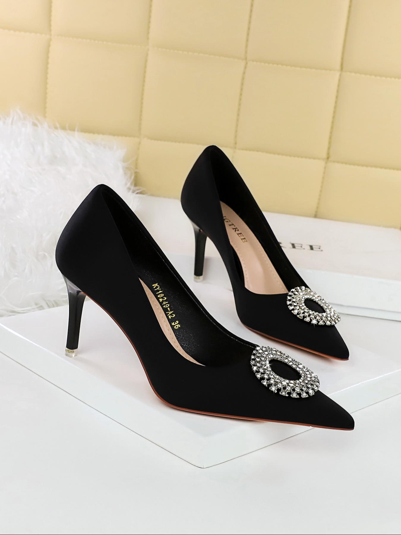 Women's Fashionable Rhinestone Decorated High Heel Shoes, Elegant Pointed Toe Slingback Shoes for Party, Daily Clothing Decor for Women & Girls, Classy, Elegant Heeled Shoes
