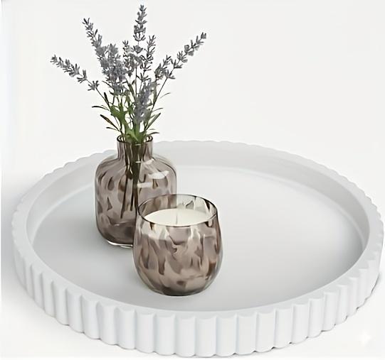 2026 Decorative Coffee Table Tray: White Round Tray, Modern Wave-Shaped Tray, Centerpiece Round Decorative Tray for Decorating Home Living Room, Dining Room, Kitchen Counter, Bathroom, Multipurpose Tray, Christmas Gift, Non-Food Contact