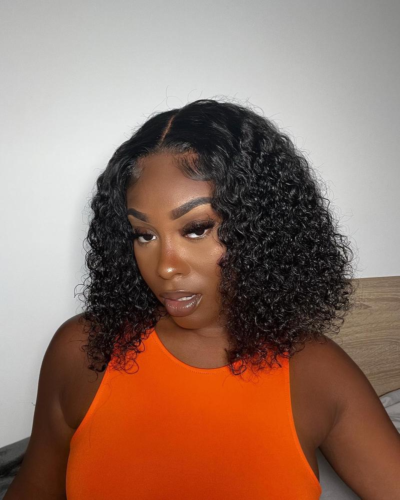 Short Bob Glueless Wigs Ready To Wear Deep Wave Curly Wigs Human Hair Wet and Wave 6x4 HD Lace Closure Wig For Women Pre Plucked 180%