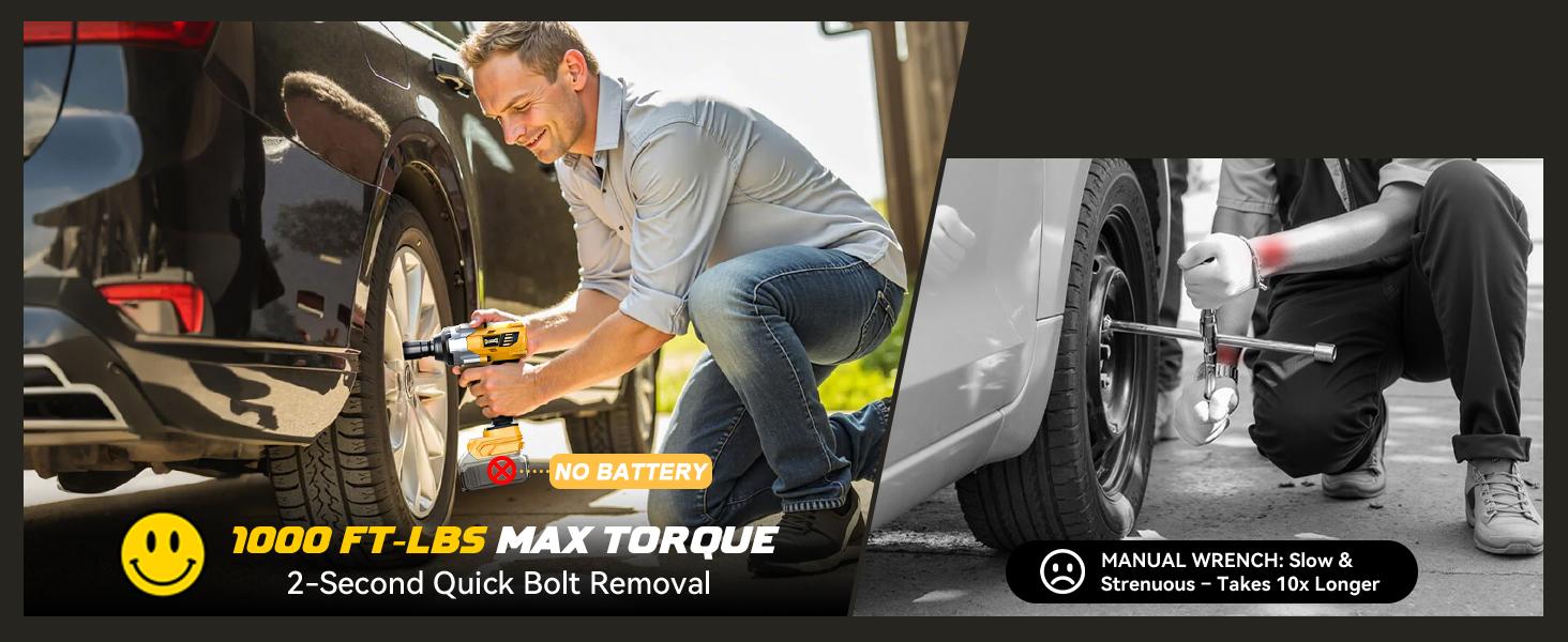 Impact Wrench 1/2 inch Compatible with Dewalt 20V Battery(NO BATTERY!!), 1000Ft-lbs(1300N.m) High Torque Brushless Impact Gun with 4 Mode Speed Cordless Driver