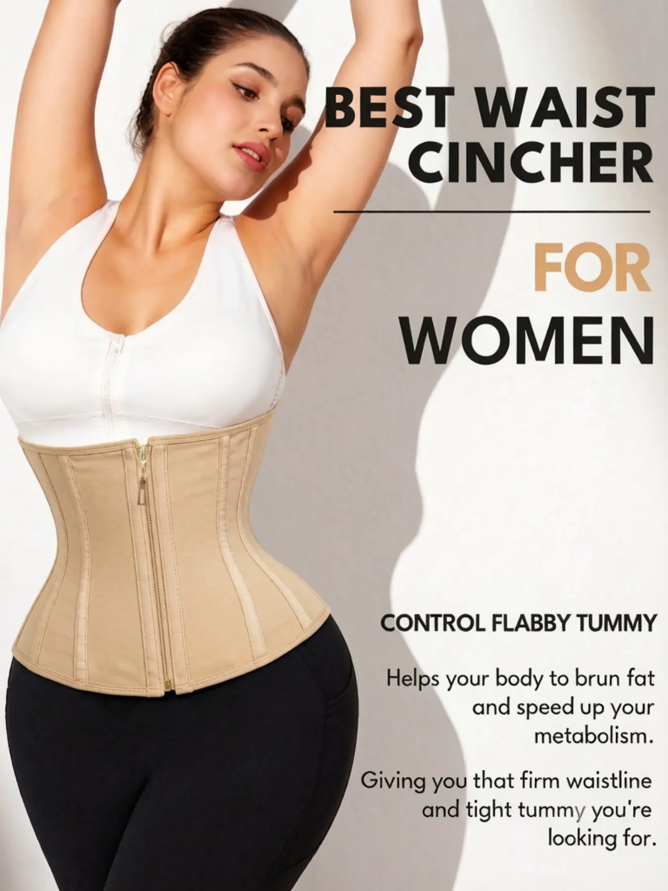 1 Count Women's Adjustable Front Zipper & Hook Closure Shapewear Belts, Fajas, Compression Underbust Waist Cincher, Steel Boned Hourglass Sculpting Waist Trainer, Smooth Fabric Vintage Corset, Tummy Control Girdle, Great For Everyday Fashion