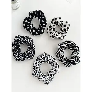 5pcs Vintage French Leopard Print Hair Tie Set, Elastic Band Scrunchies, Stylish Zebra Pattern Headband, Hair Bands for Women, Versatile Ponytail Holder Accessories