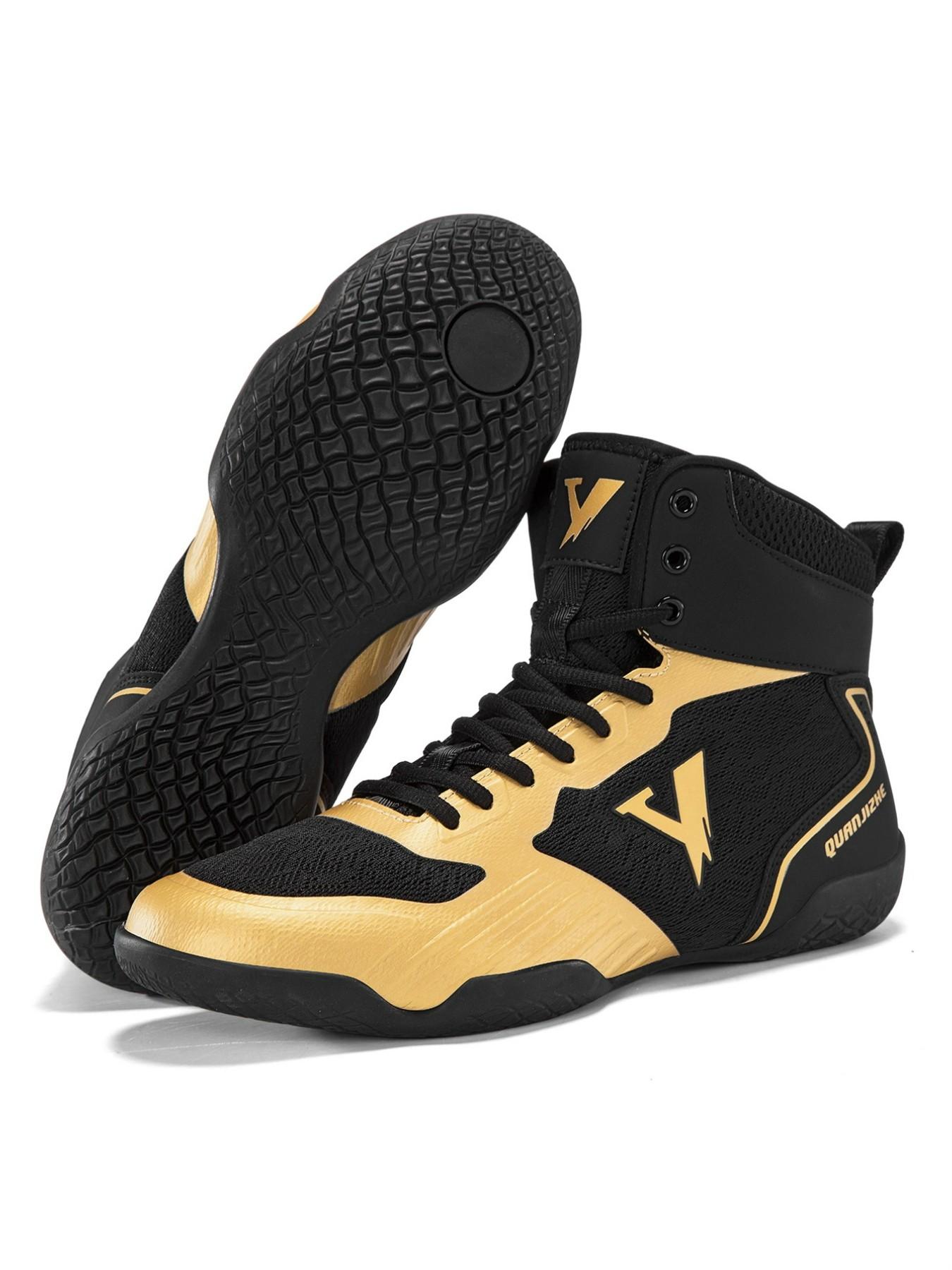 Men's Competition-Level Wrestling Training Shoes, High-Top Muay Thai Boxing Training Shoes, Sports Athletic Shoes, Ankle Reinforcement, Anti-Slip Grip Tread, Suitable for Professional Wrestlers and Combat Sports Enthusiasts, Sports Footwear