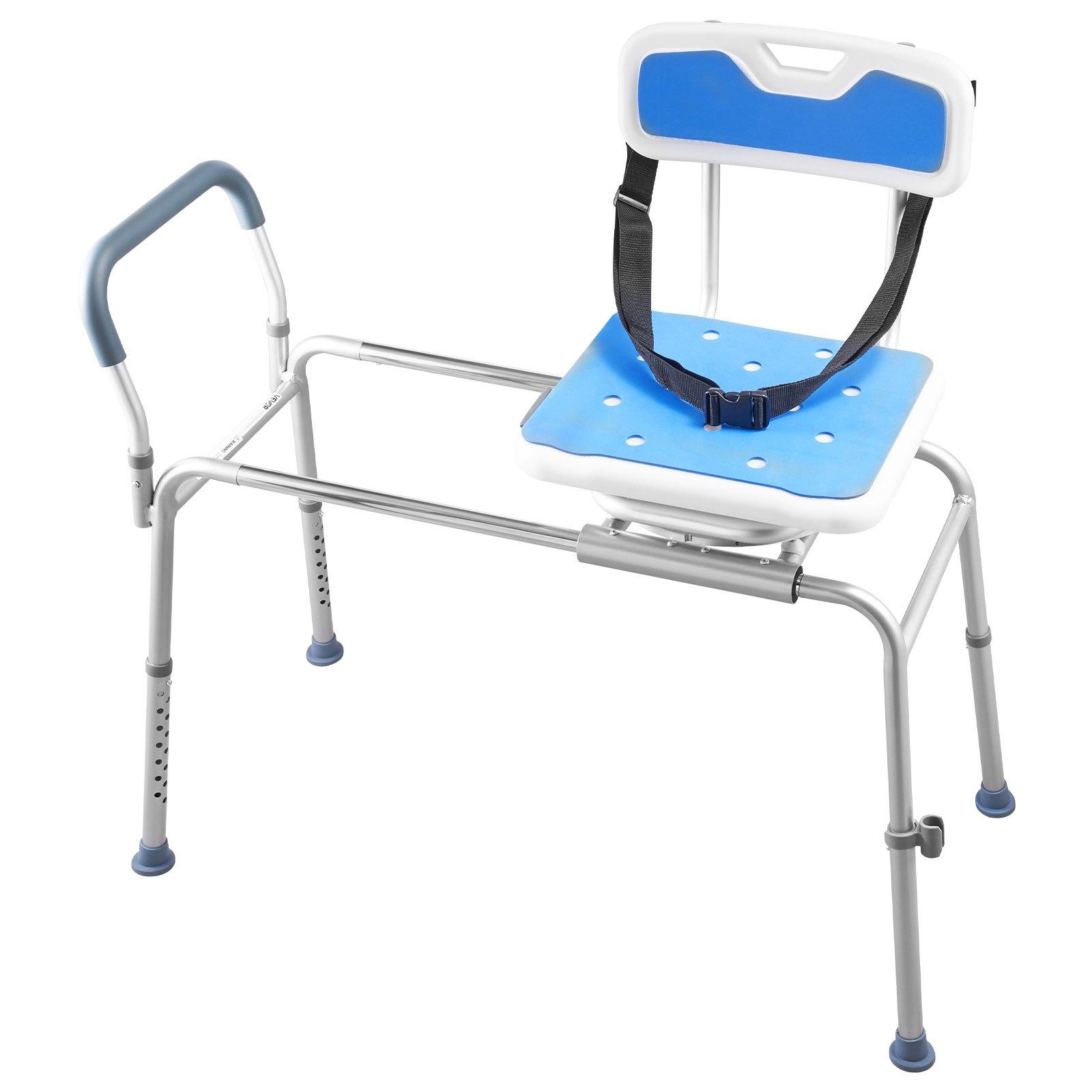 VEVOR Aluminum Sliding Shower Chair with Shower Holder, 400 lbs Tub Transfer Bench, 360° Swivel Seat, Padded Seat, Armrest Handles, Backrest, Height-Adjustable, 40.7x21.3x40.2in, Easy-Clean for Disabled Adults, Simple Installation