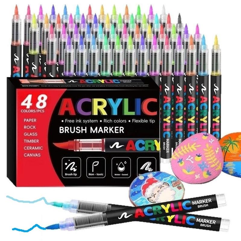 48/36 Color Watercolor Marker Set with Soft Tip, Liquid Acrylic Paint Markers for DIY Art and Graffiti, Water-Based Sketch Pens for Creative Painting, DIY Painting Supplies