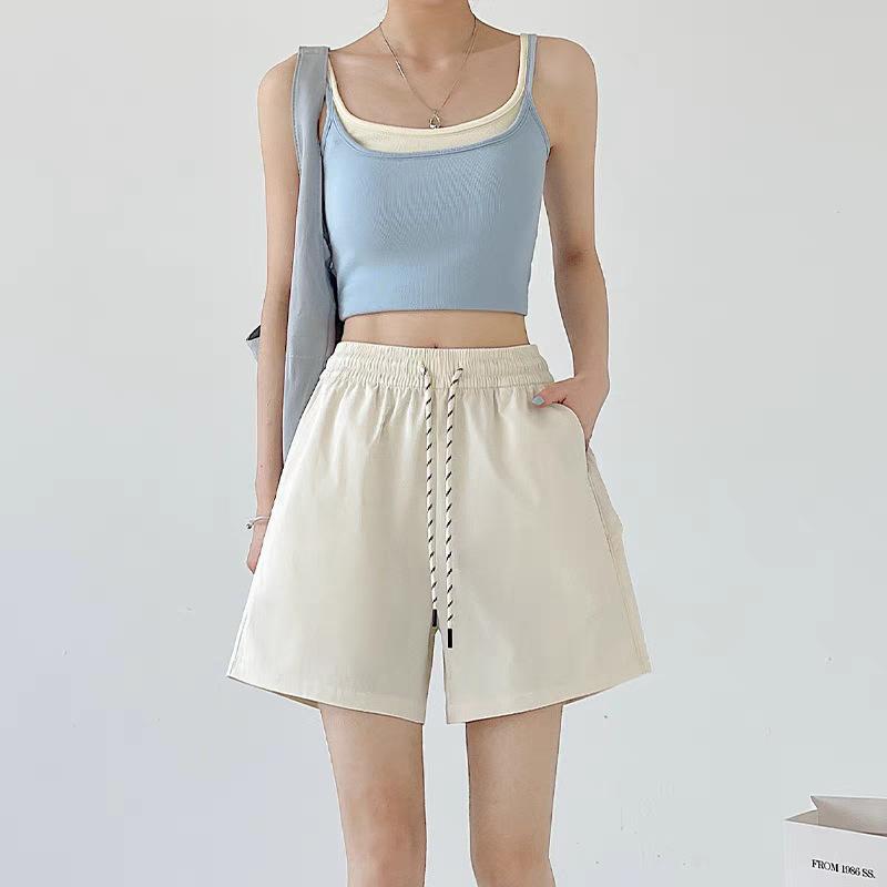 Blue quick-drying shorts women's summer 2026 new high-waisted outer wear casual wide-leg A-word sports five-point pants ro pa gym mujer