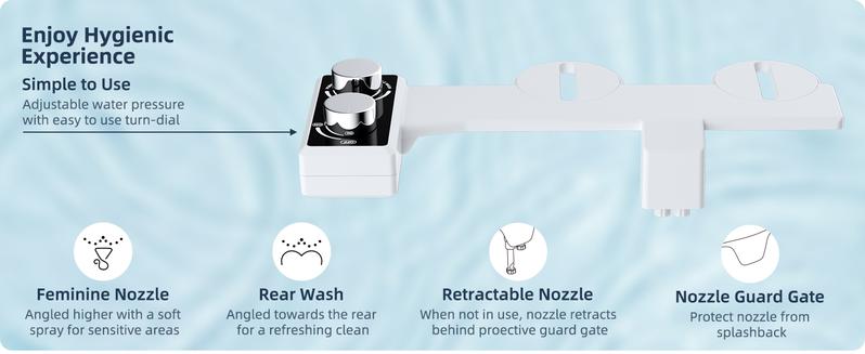 Hibbent Bidet Attachment for Toilet, Non-Electric Dual Nozzle for Frontal & Rear Wash, Adjustable Water Pressure Control, Fresh Water Bidet Toilet Seat, Self Cleaning Water Sprayer, Matte Black