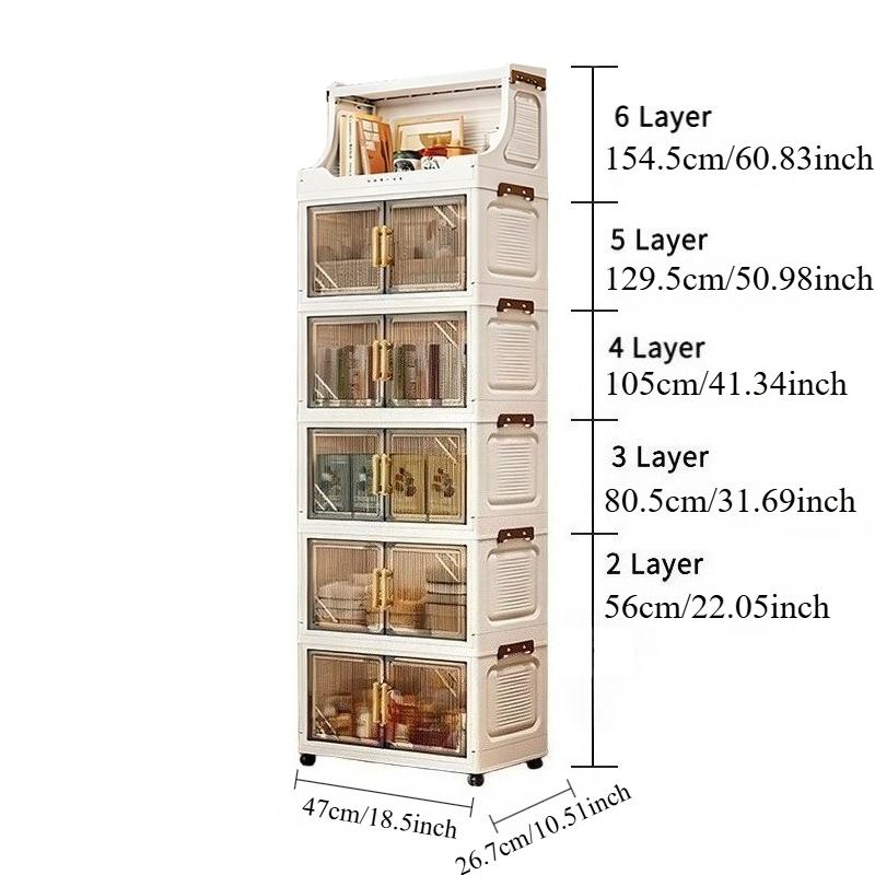 Newly upgraded 47cm/18.5in, 2-6 story vertical foldable storage cabinet with wheels that can be moved, storing small fabric items in the bedroom, storing cleaning tools on the balcony, and making perfect use of corners to save space