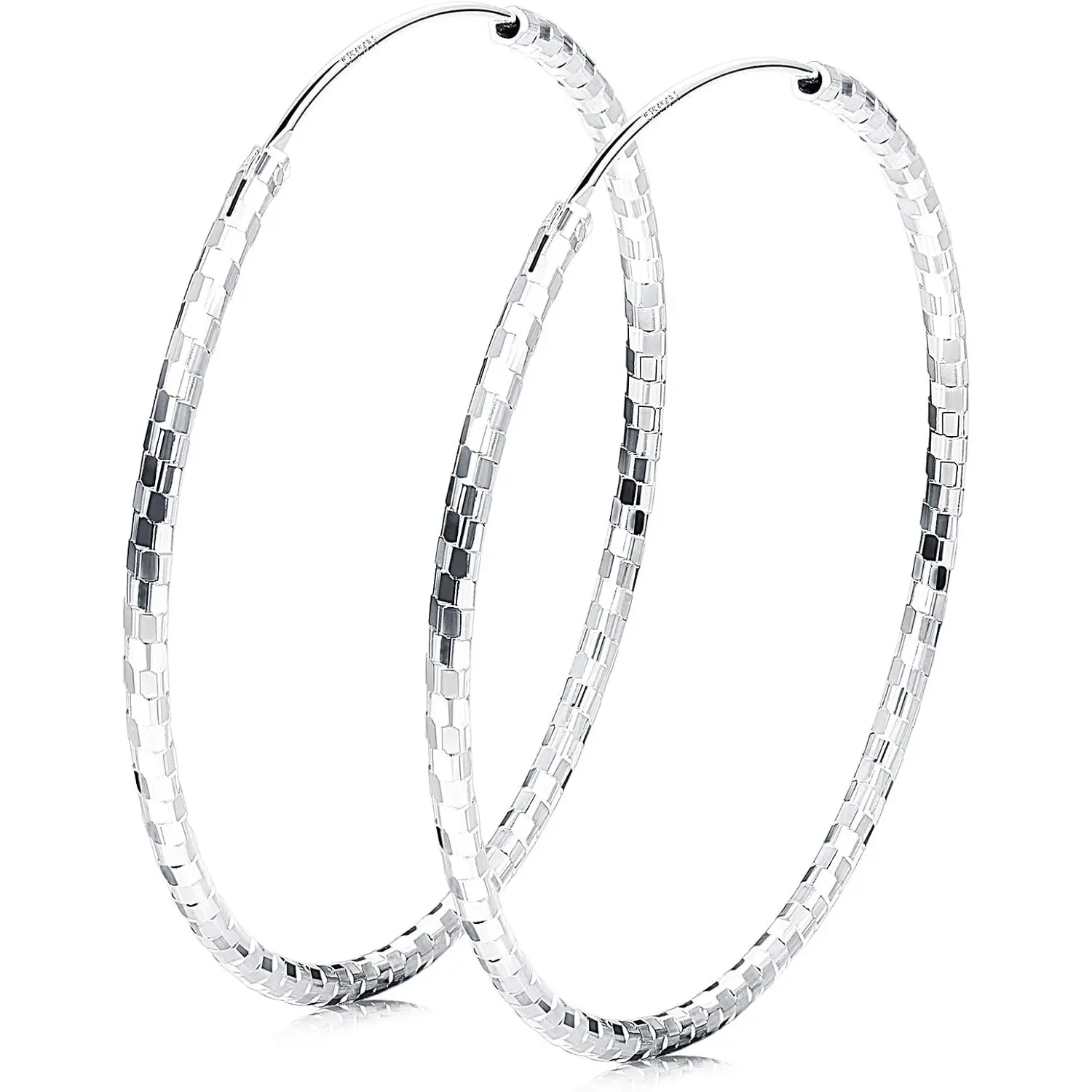 Women's 925 Sterling Silver Endless Large Diamond-Cut Round Shiny Hoop Earrings, Hypoallergenic Earrings Set, Dainty Statement Ear Jewelry for Daily Wear, Office Events
