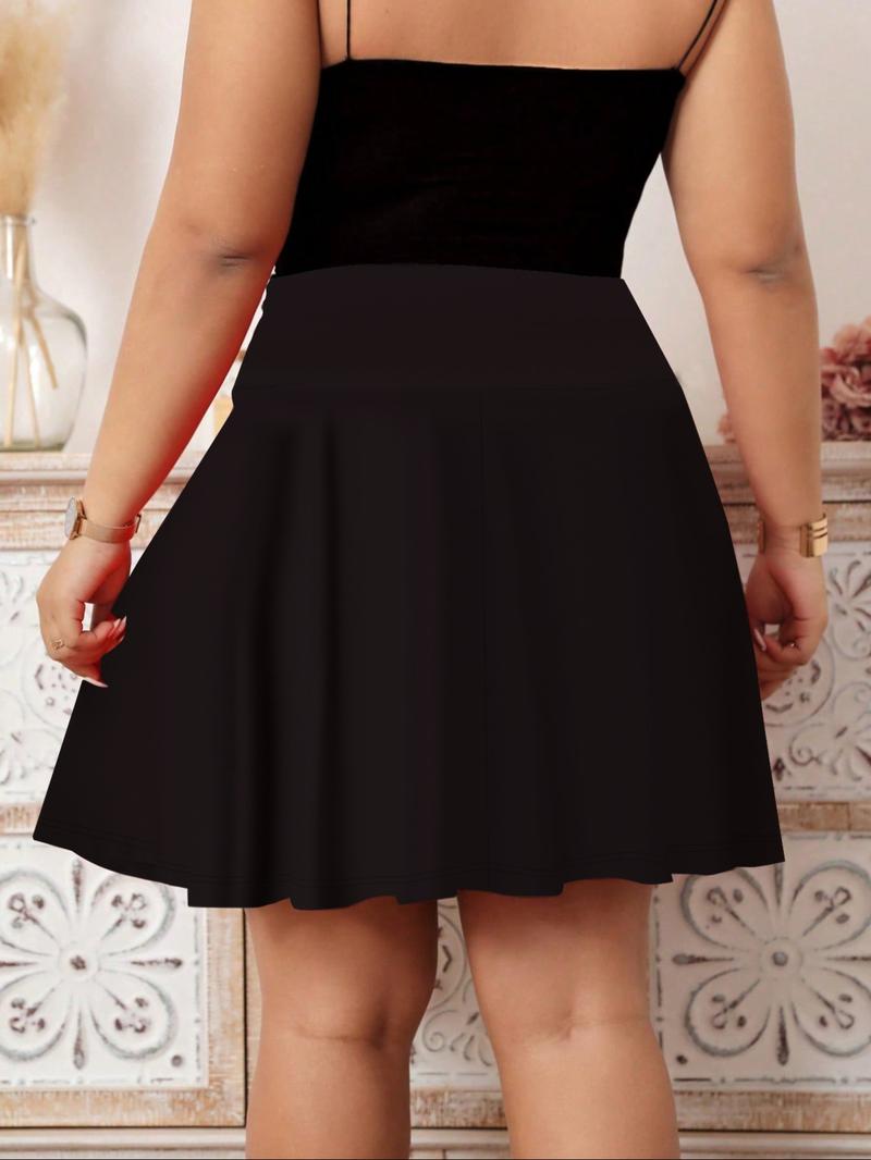 【Plus Size】 Solid / Ditsy Floral Print Pocket Design Skort, Fashion Casual Cute 2 in 1 Short Skirt for Daily Outdoor Wear, Women Plus Clothing for Summer，napkin skirts