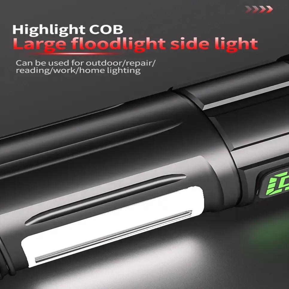 Easter Multifunctional LED Type-C Fast Charging Flashlight, Seven Modes Adjustable COB Work Light, Smart Battery Display, Camping Hiking Home Use