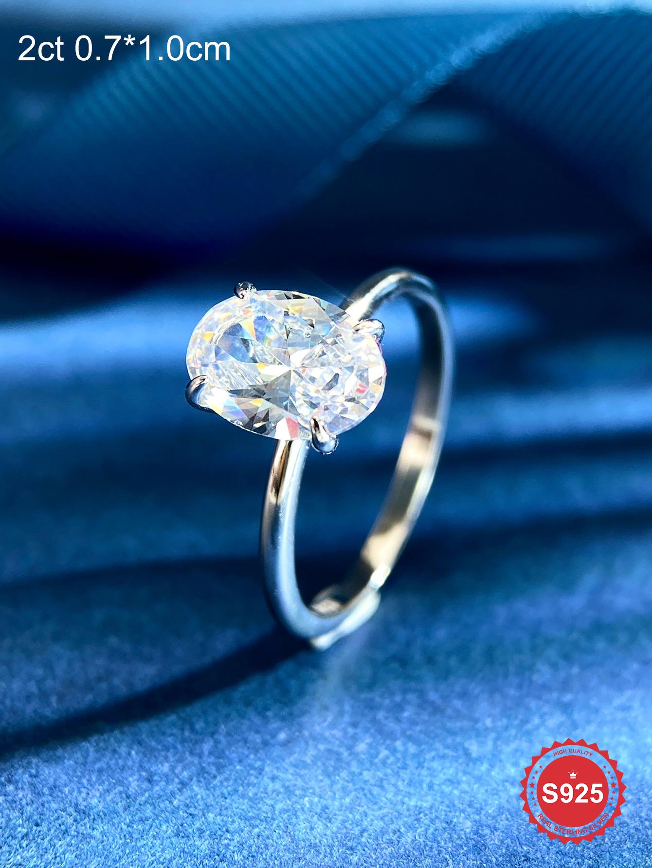 S925 Sterling Silver Fashionable Oval Shaped Artificial Zircon Ring, Elegant Jewelry for Women, Trendy All-match & Exquisite Jewelry for Birthday Gift