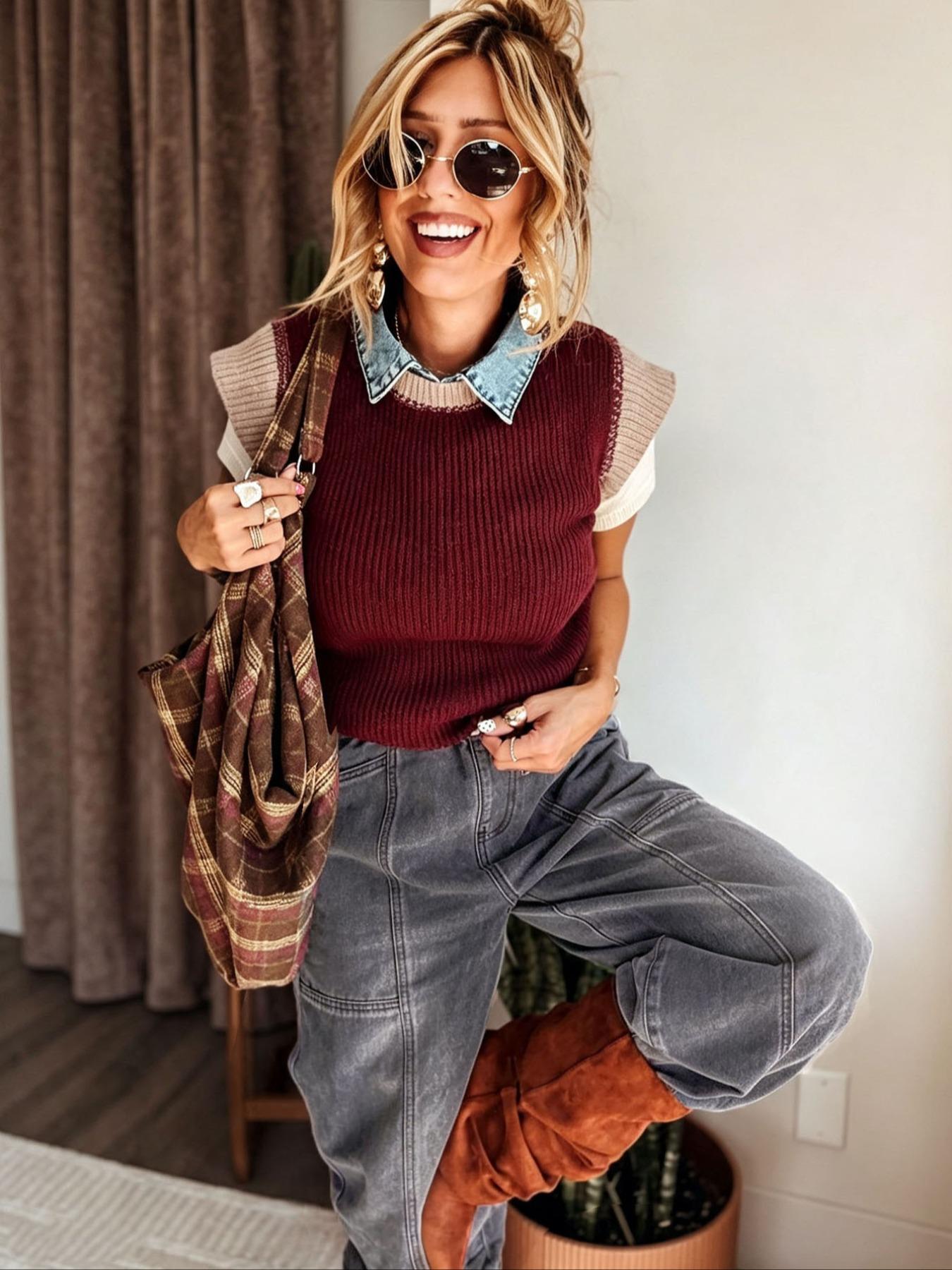 【The Stevie - Katrina's Exclusive】Women's Washed Elastic Waist Denim Pants, Casual Loose-Fit Pockets Jeans, Vintage Bottoms for Commute, Outdoor Activities & Daily Wear, Streetwear, Womenswear, TChic