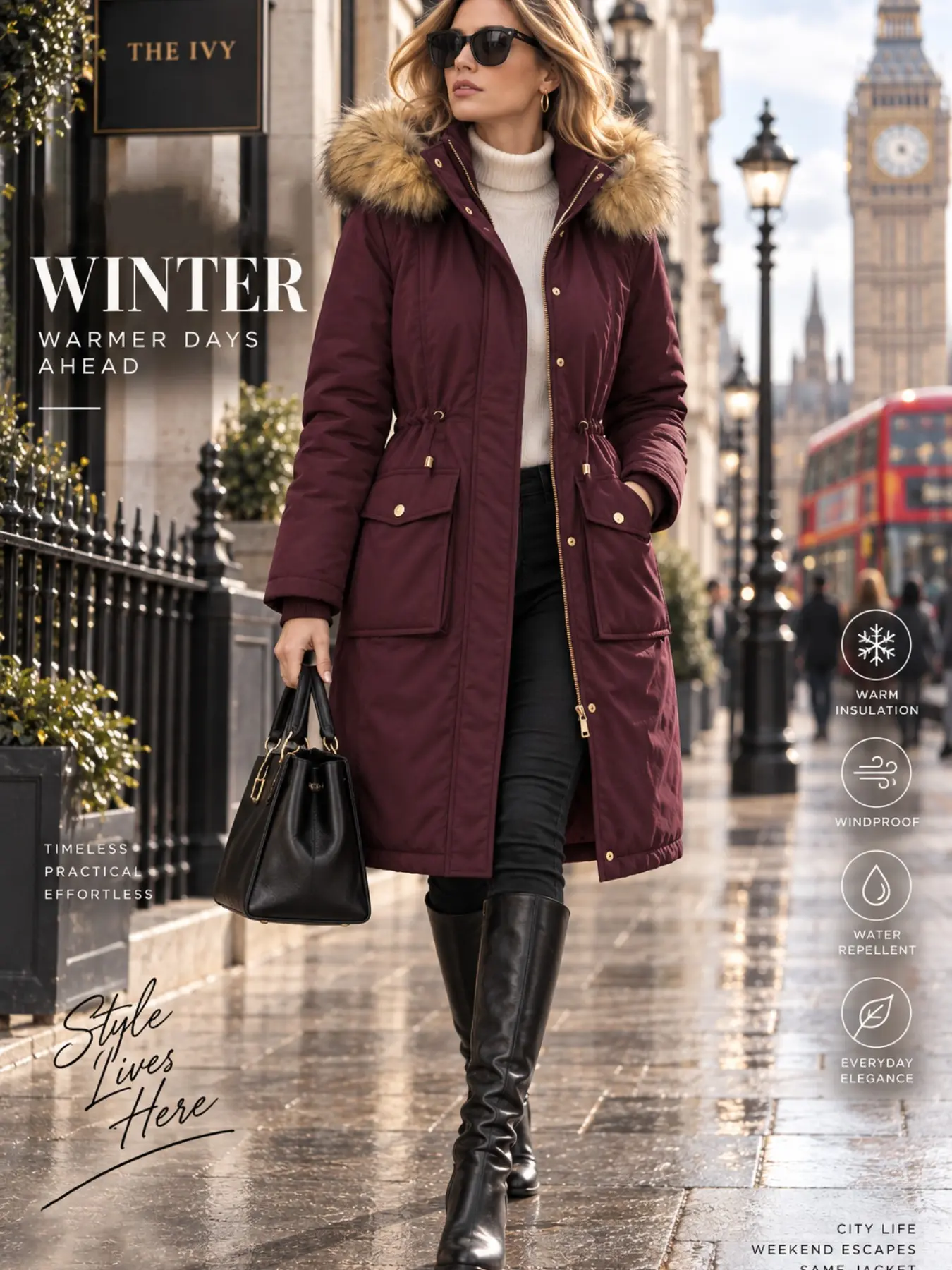 Women's Vegan Down Hooded Long Jacket, Waterprepellent Thickened Winter Coat, Faux Fur, Full Zip Warm Puffer Parka, Stylish & Cozy