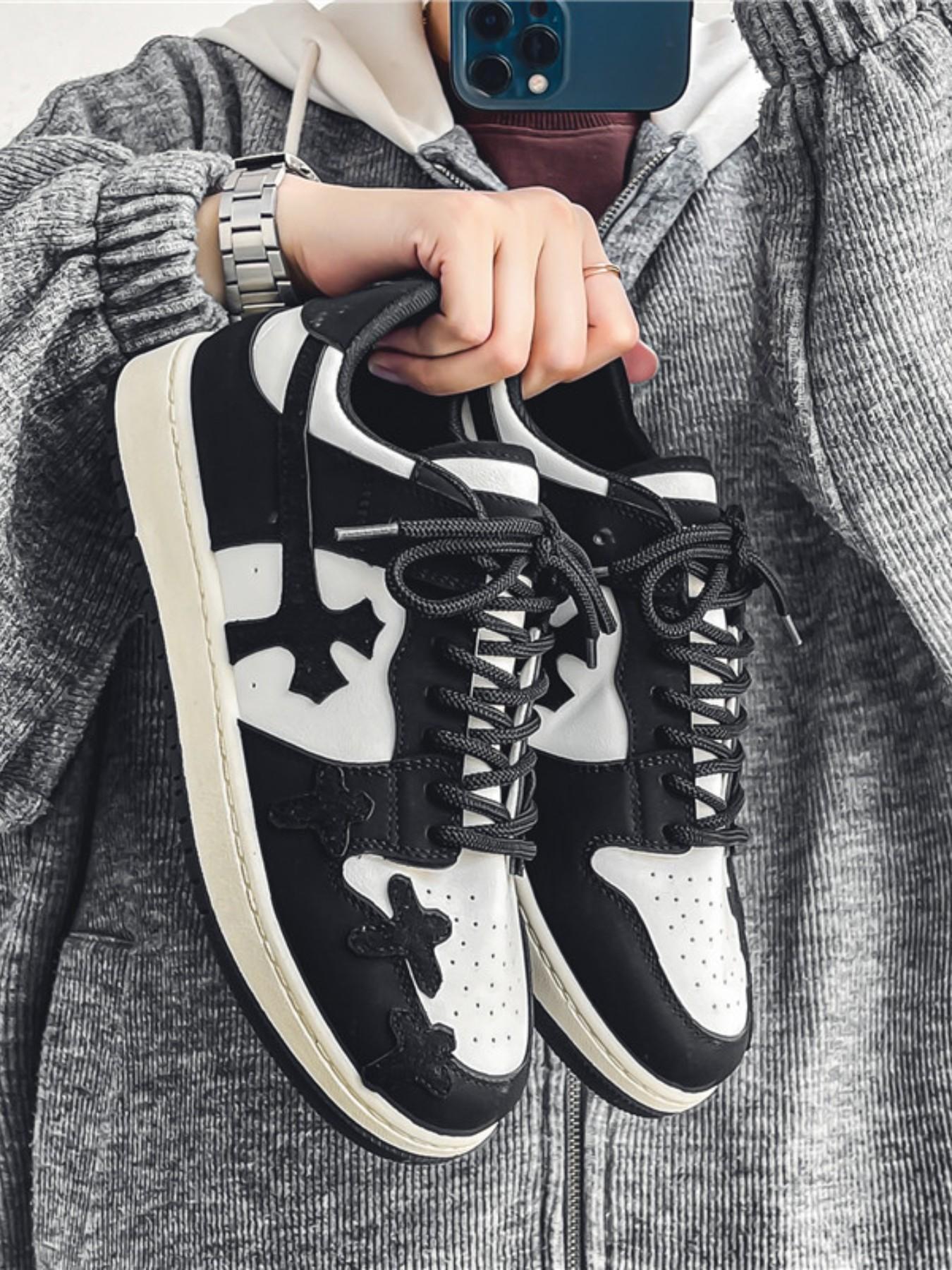 Men's Vintage Metal Chain Cross Sneakers,Size Up by One Size Recommended， Trendy Comfortable Versatile Dark Style, Perfect for Daily and Fashion Scenes