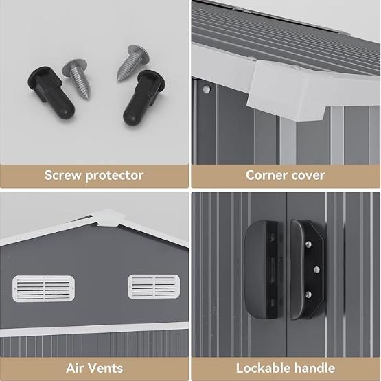 [2/3 packages delivery] Kullavik Outdoor Storage Shed 10“×8”, Waterproof Metal Tool Shed with Door,Ramp Plate for Outside,Garden,Backyard,Patio