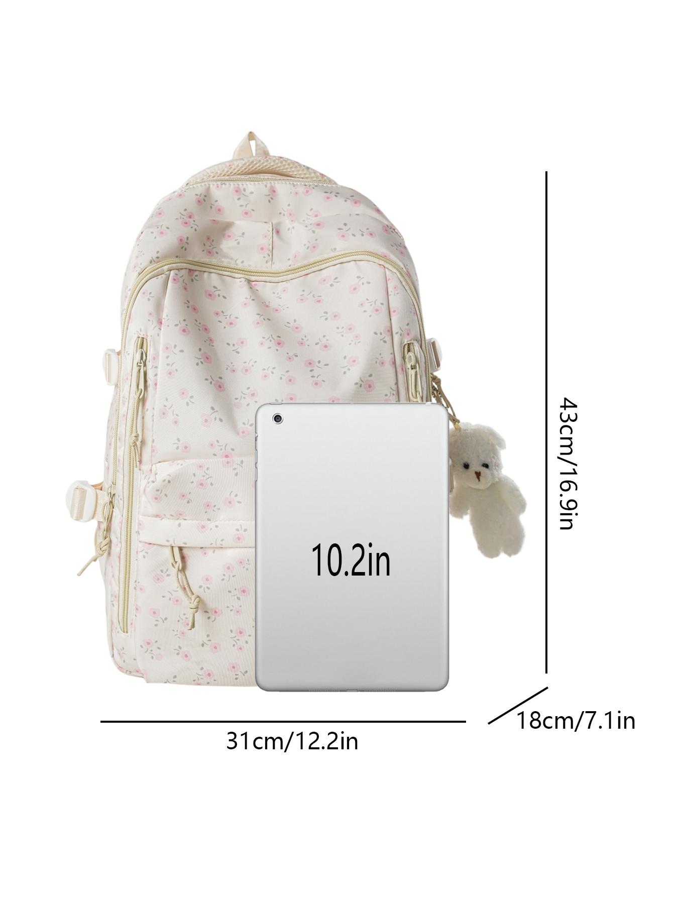 1pc  Women's casual printed backpack with large capacity, zipper closure, and free pendant. Fashionable, versatile, cute, and trendy. Suitable for students going to school, campus, commuting, and traveling. Women's backpack