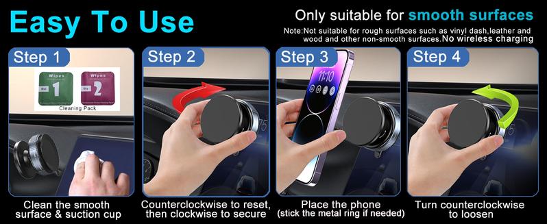 360° Rotation Magnetic Adjustable Dashboard Windshield Vacuum Suction Bracket Foldable Stand Cell Phone Holder for iPhone 16 16 Pro 15 Plus 14 13