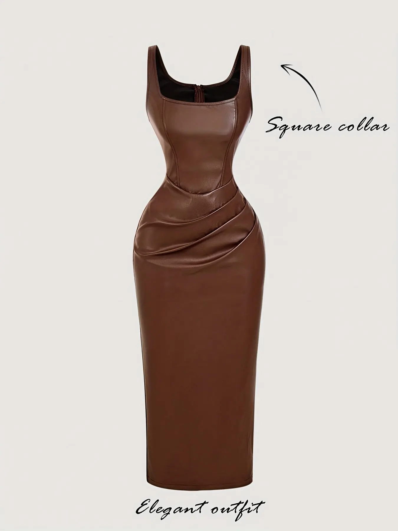 Women's PU Leather Dress, Cocktail Party Gown, Fall Winter Elegant Evening Wear, Formal Wedding Dress, Fashionable