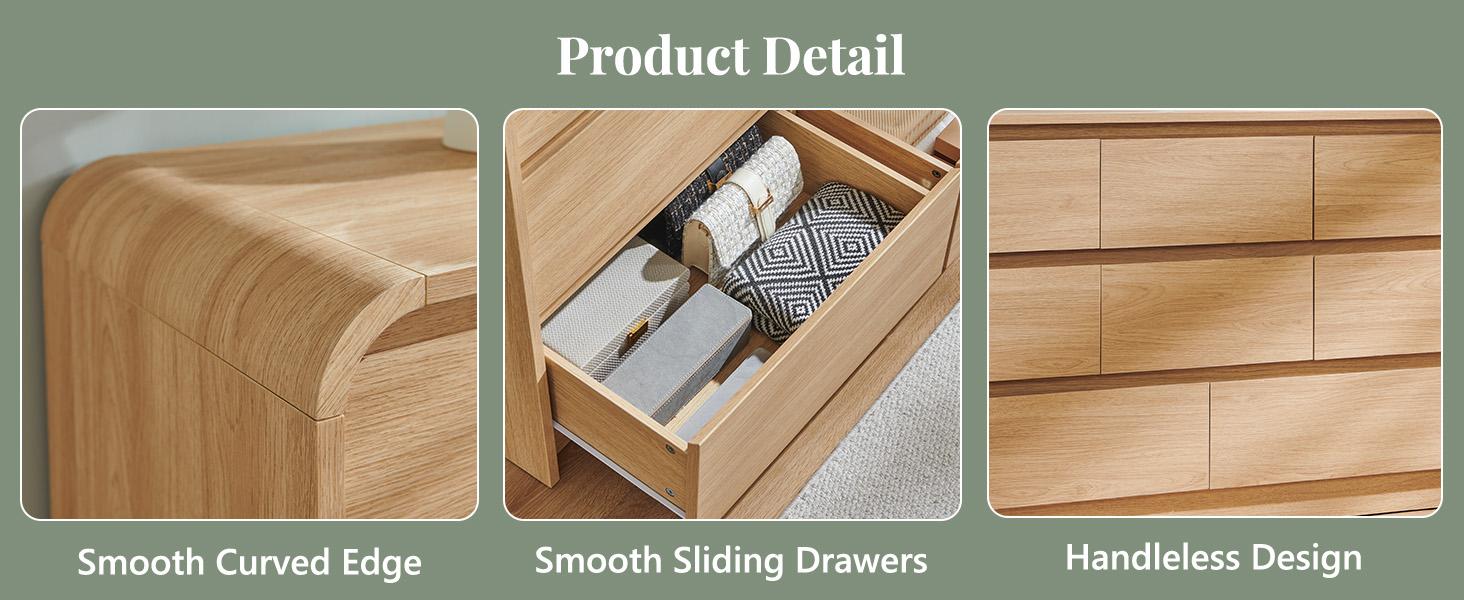 Aitjunz Modern 8 Drawers Dresser for Bedroom, 55" Wide Dressers & Chest of Drawers w/Curved Profile Design, Wood Mid Century Storage Dressers Organizer for Bedroom, Living Room, Natural Oak