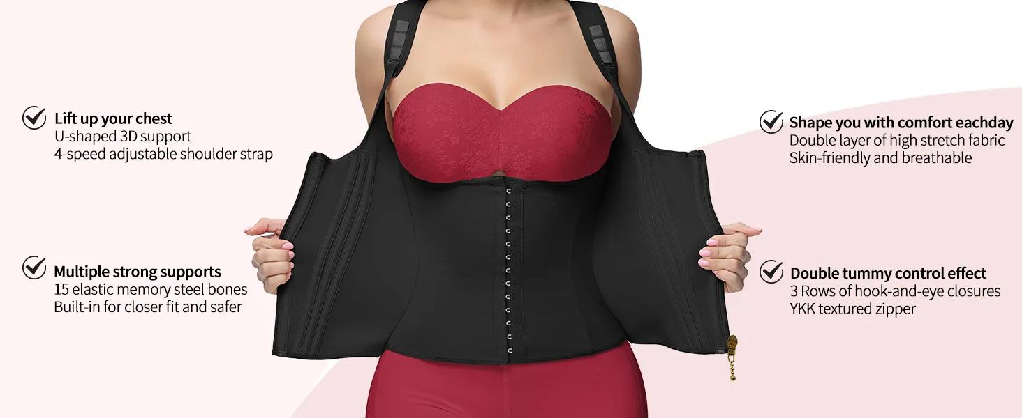 ChicCurve Extreme Latex Corset Waist Vest Adjustable Waist with Zipper & Cotton Lining for Women's Basic Shapewear in Black