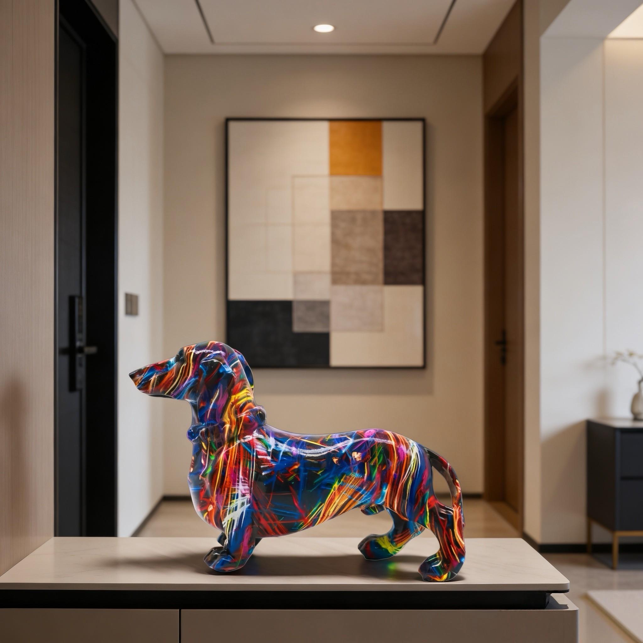 Creative Colorful Sausage Dog Resin Statue, Modern Art Sculpture, Bookshelf Decor, Home Living Room Office Cabinet Desktop Decoration