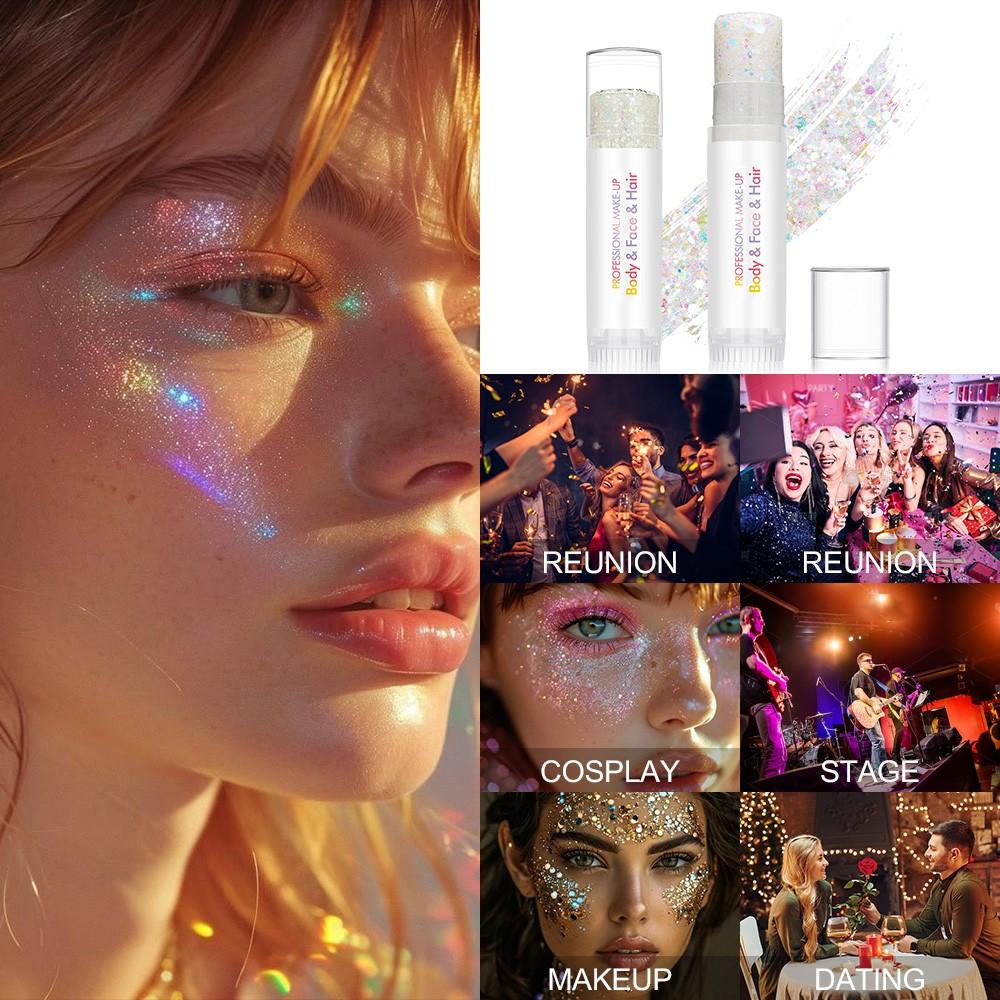 Single Pack Diaoni Music Festival Body Glitter Stick, Long-Lasting Shimmer, Sparkle Body Glitter, Hair Decoration, Ideal for Cosplay, Parties, Halloween