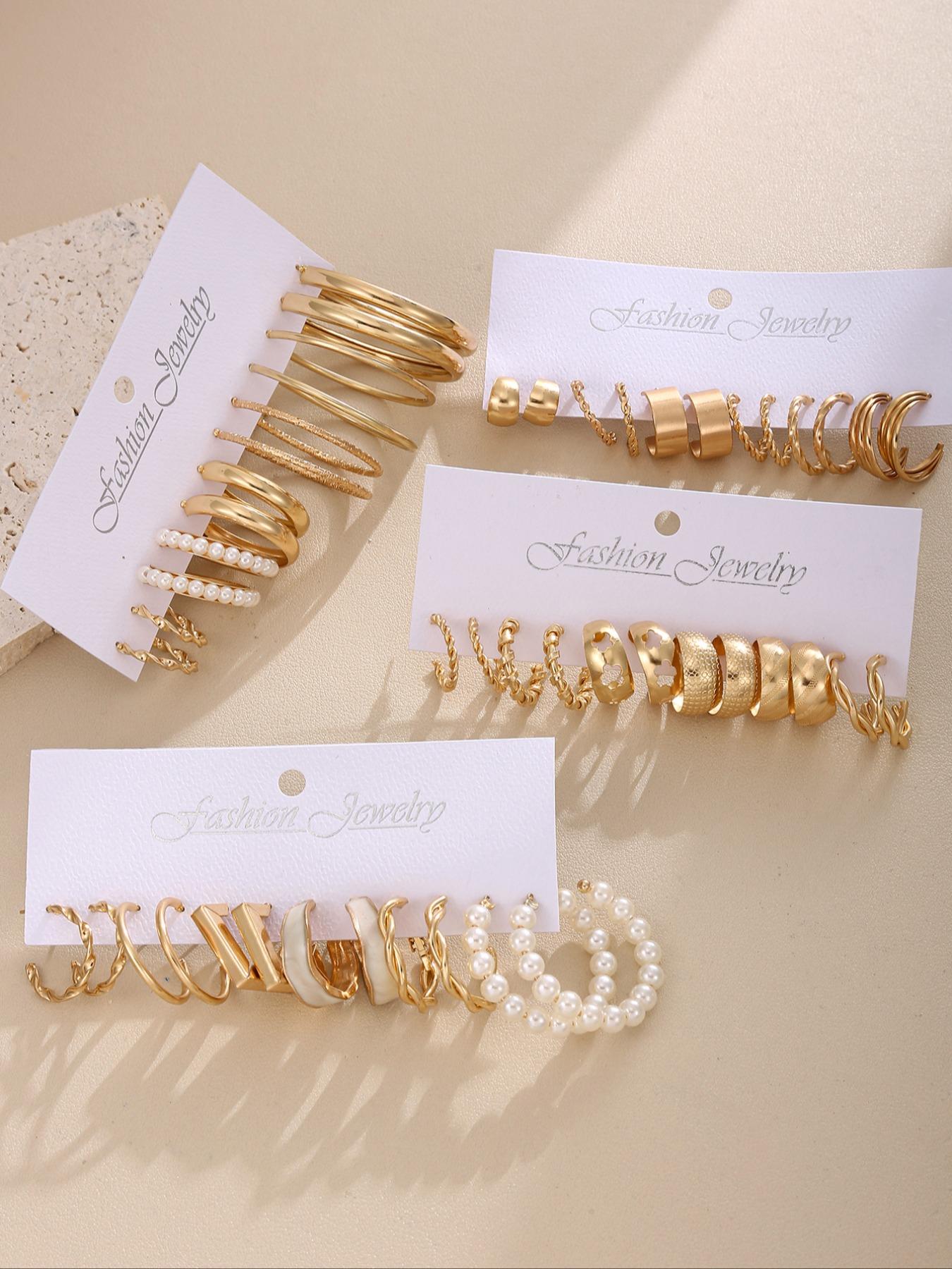 24 Pairs Elegant Alloy Flower Earrings Set, Hoop Earring Set with Mermaid Design, Perfect Gift for Women and Office Wear Jewelry Collection