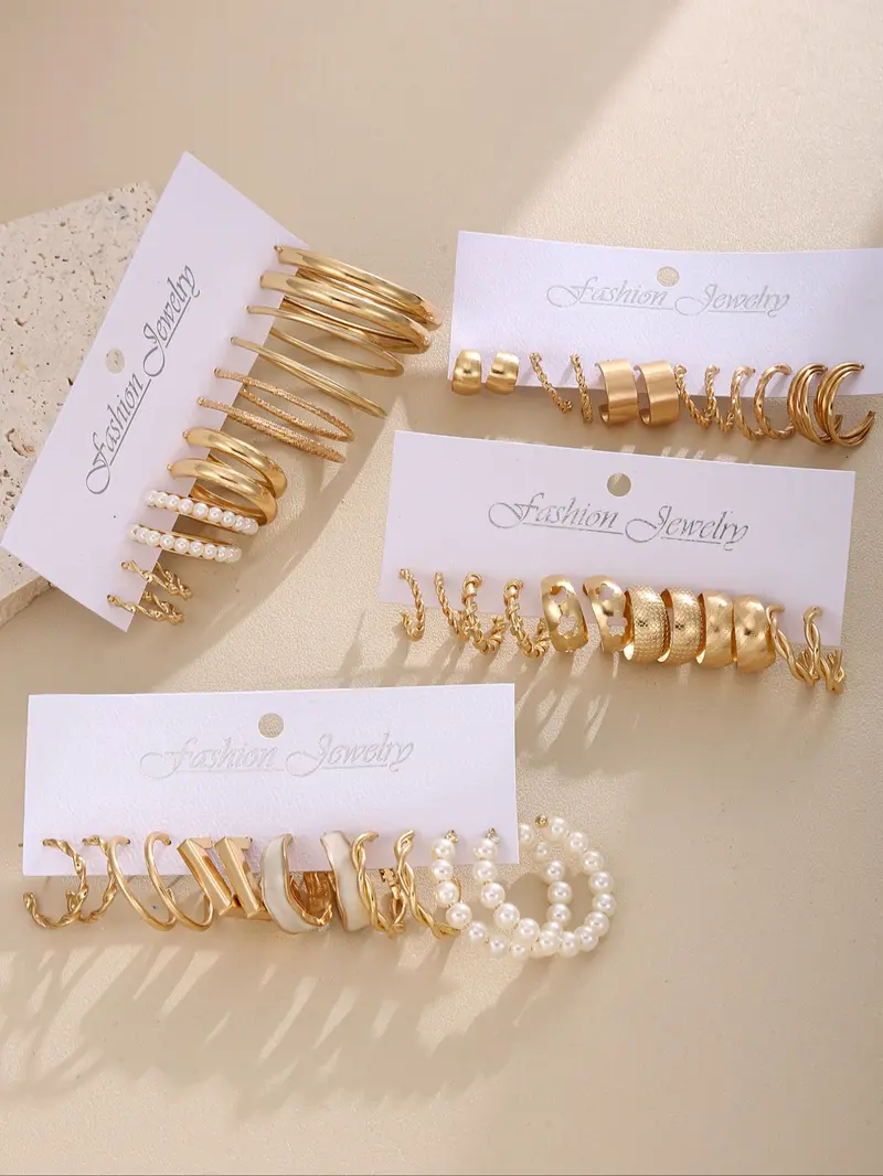 24 Pairs Elegant Alloy Flower Earrings Set, Earring Pack, Ear Hoops Set with Mermaid Design, Perfect Gift for Women and Office Wear Jewelry Collection, Earring Stacking Set, Ear Accessories